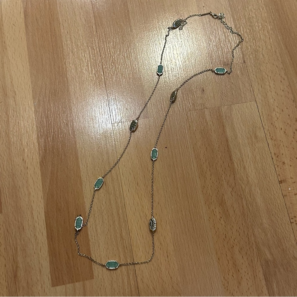 Kendra Scott Long Gold Necklace with Turquoise/Teal Stones